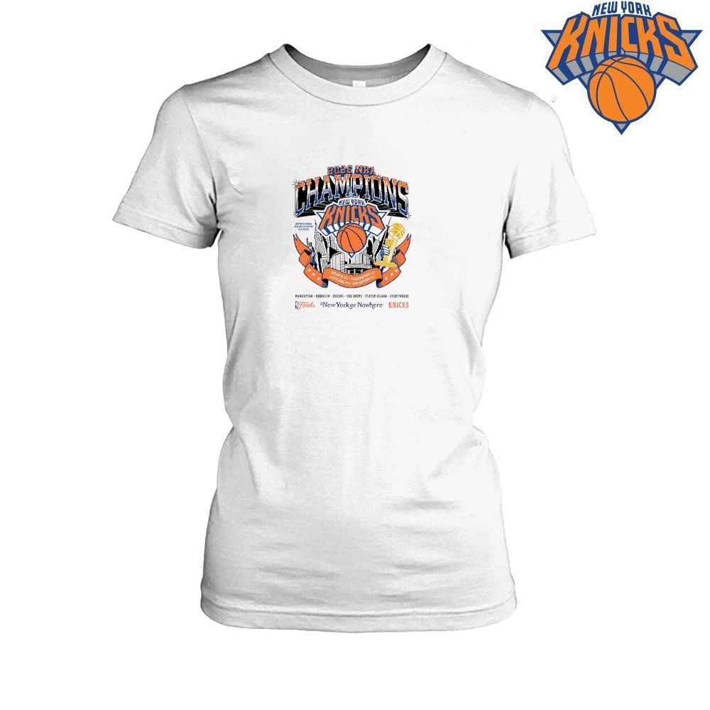 New York Knicks Champions NBA 2026 Caricature Skyline Trophy Finals Retro Bootleg Shirt