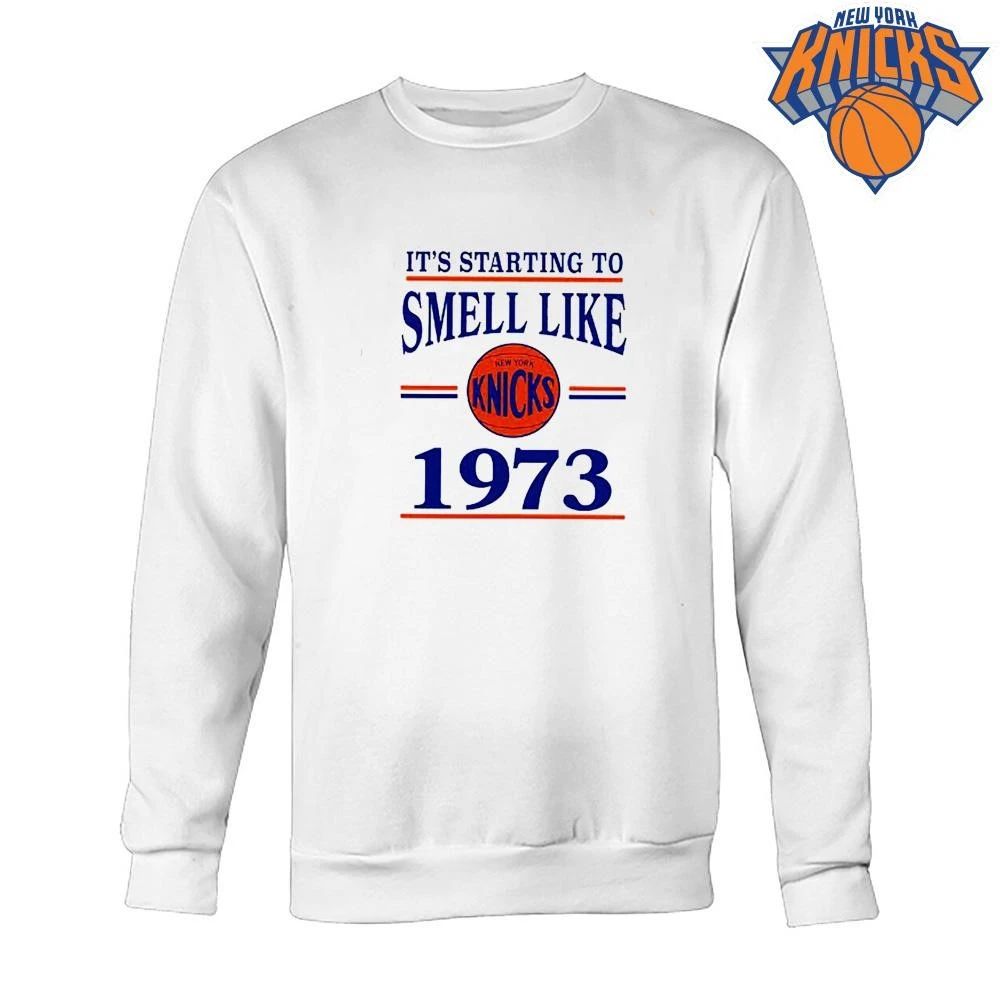 It Is Starting To Smell Like 1973 New York Knicks Basketball Vintage Text Graphic NBA Finals 2026 Shirt