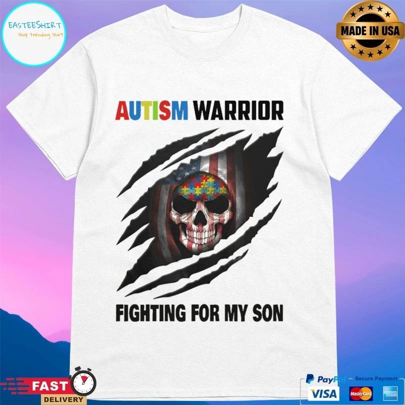 Autism Warrior Skull Fighting For My Son With American Flag