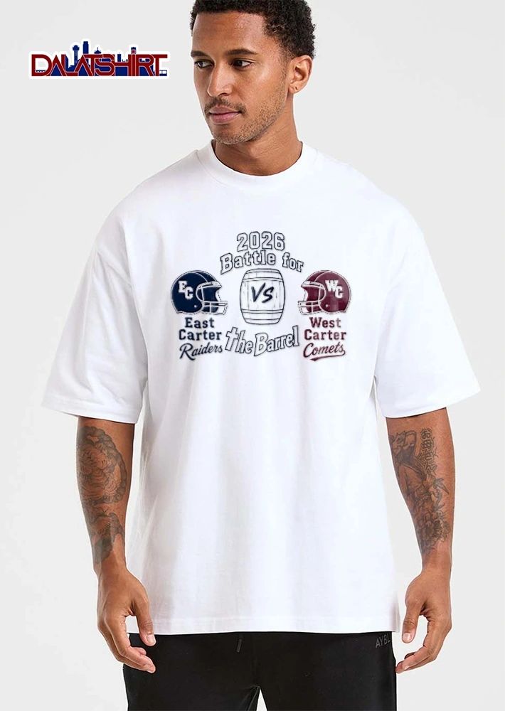 East Carter Raiders West Comets Battle For Vs The Barrel 2026 Football Helmets Wooden Cask shirt