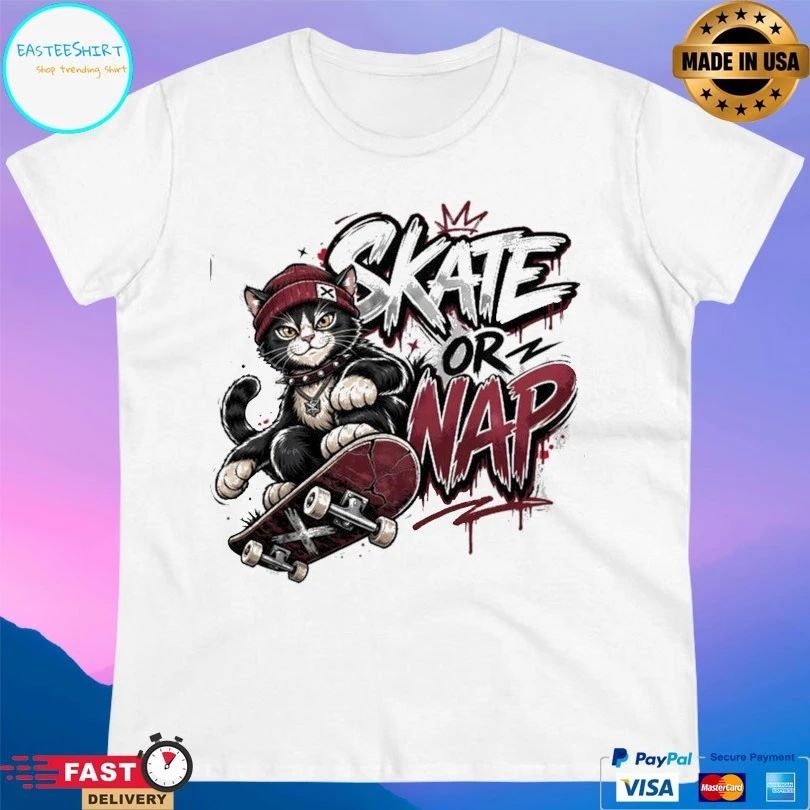 Skate Or Nap Skater Kitten T-shirt