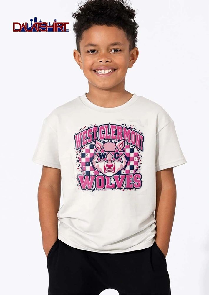 West Clermont Wolves Wc Pink Mascot Star Sunglasses Checkered Background shirt