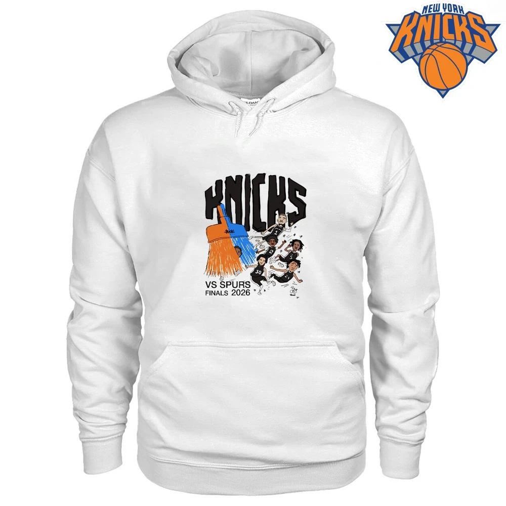 New York Knicks Broom Sweep San Antonio Spurs Cartoon Graphic NBA Finals 2026 Shirt