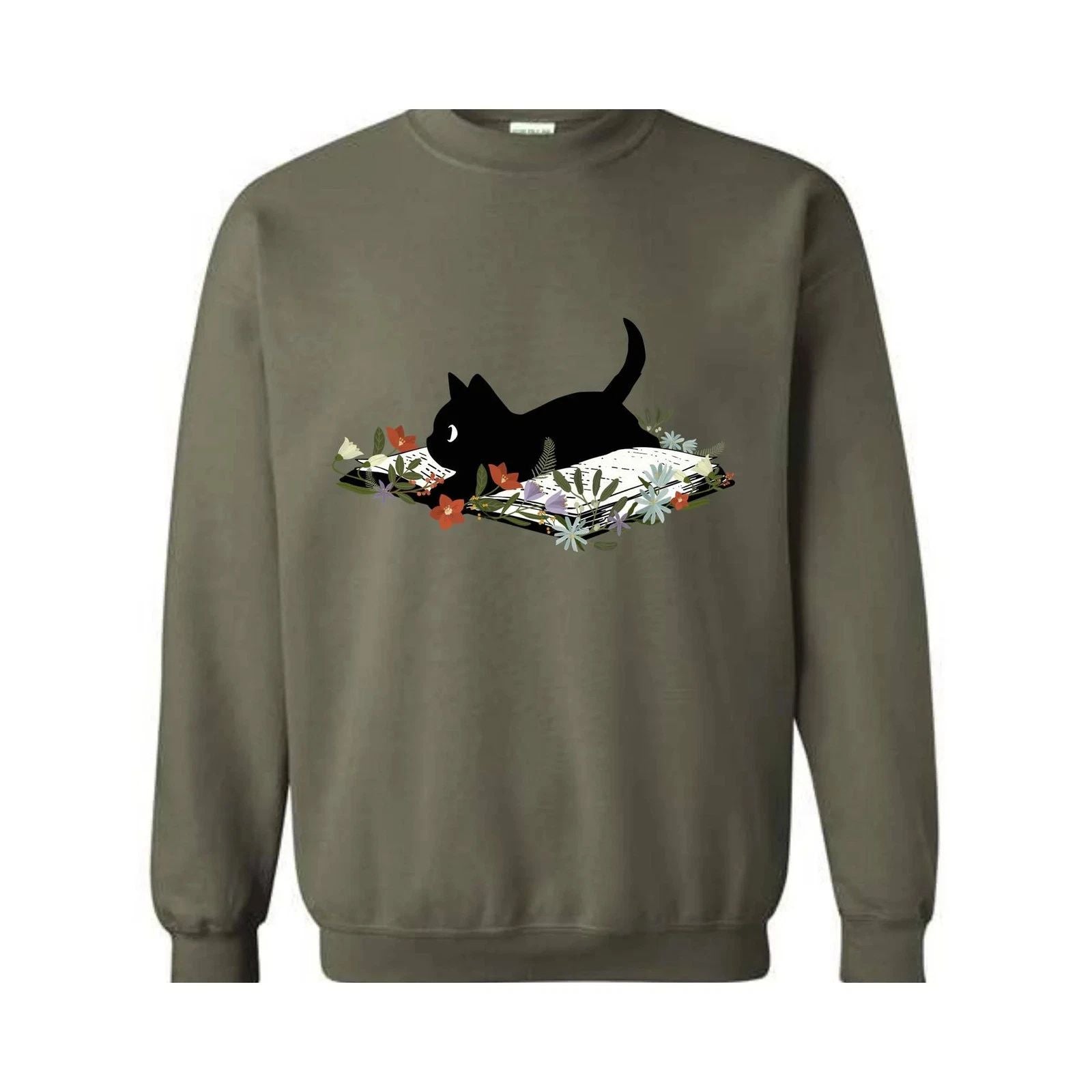 Cute Book Cat Sweatshirt, Floral Cat Bookish Sweatshirt, Gift For Cat Lovers, Ca