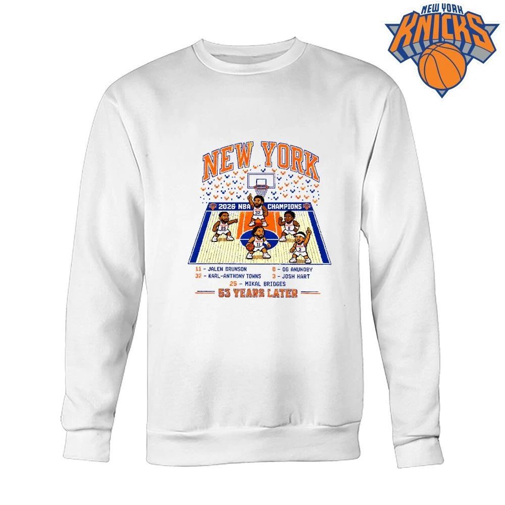 New York Knicks Champions NBA 2026 8 Bit Pixel Art Roster White Shirt