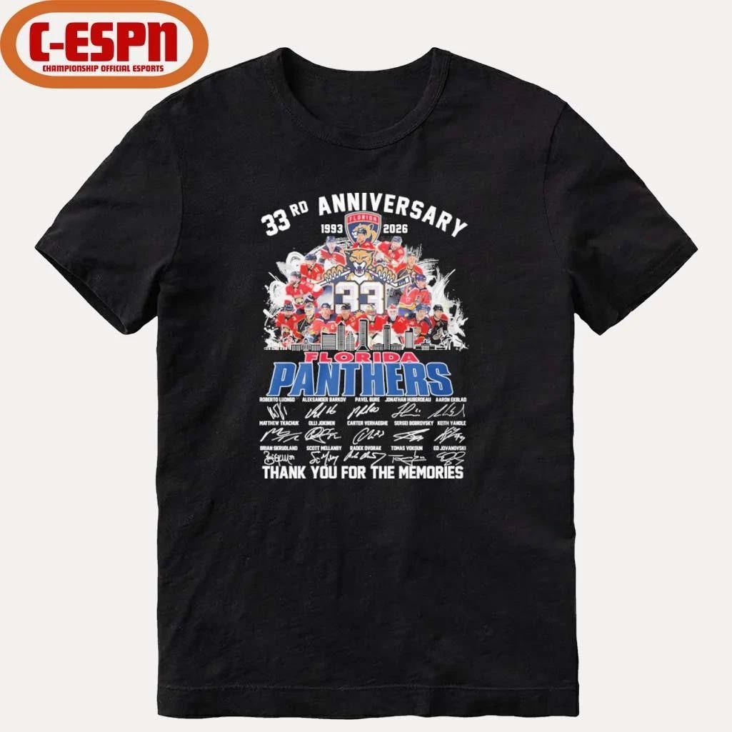 33rd Anniversary 1933-2026 Florida Panthers Team Hockey Signatures Shirt