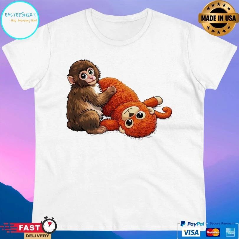 Monkey Punch Graphic Baby Monkey Holding Plush Toy 2026 T-shirts