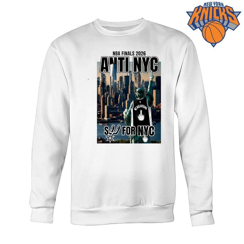 San Antonio Spurs Victor Wembanyama 1 Statue of Liberty Fuck NYC Middle Finger New York Skyline Graphic NBA Finals 2026 Shirt