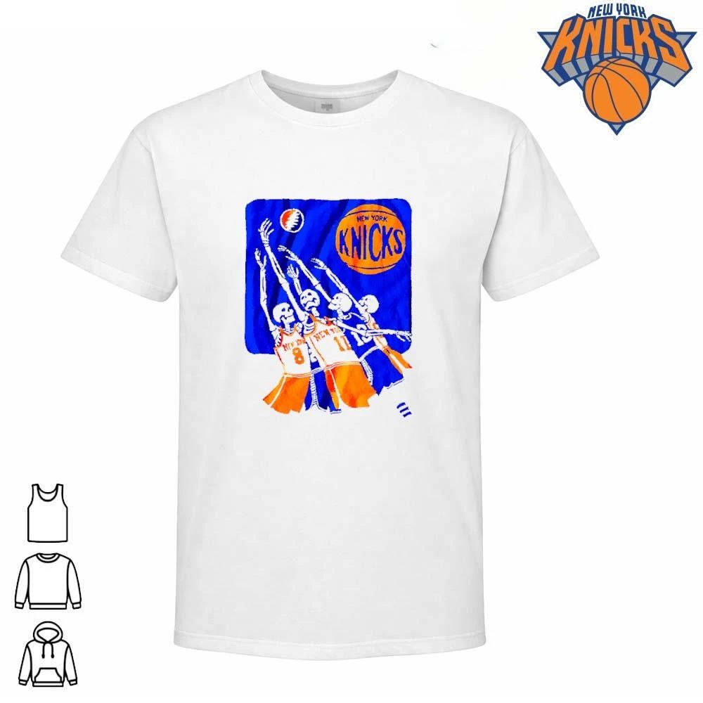 New York Knicks Champions NBA 2026 Grateful Dead Basketball Skeletons White Shirt