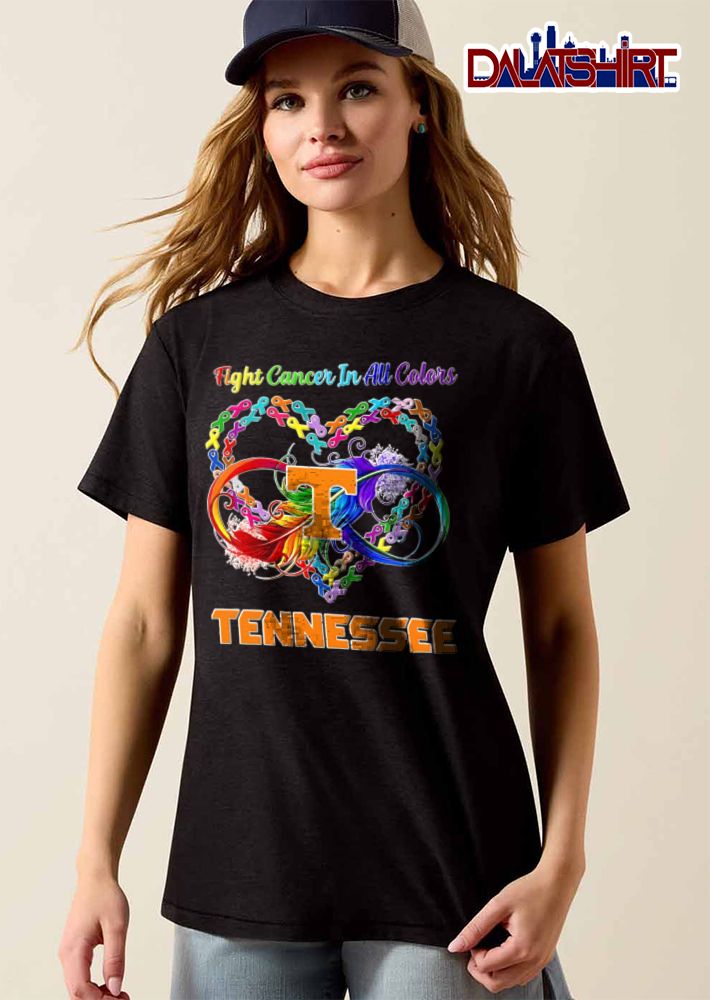 Tennessee Volunteers NCAA Fight Cancer In All Colors Awareness Ribbons Heart Rainbow Feather Infinity Loop shirt