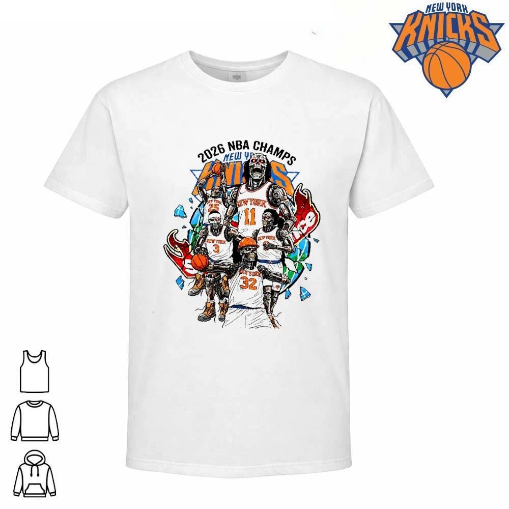 New York Knicks Champions NBA 2026 Cyborg Robots Terminator Metallic White Shirt