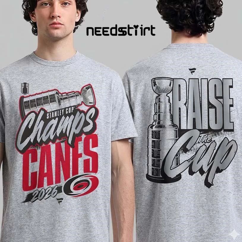 Carolina Hurricanes Fanatics Gray 2026 Stanley Cup Champions Raisse The Cup Authentic Locker Room Two Sided Shirt