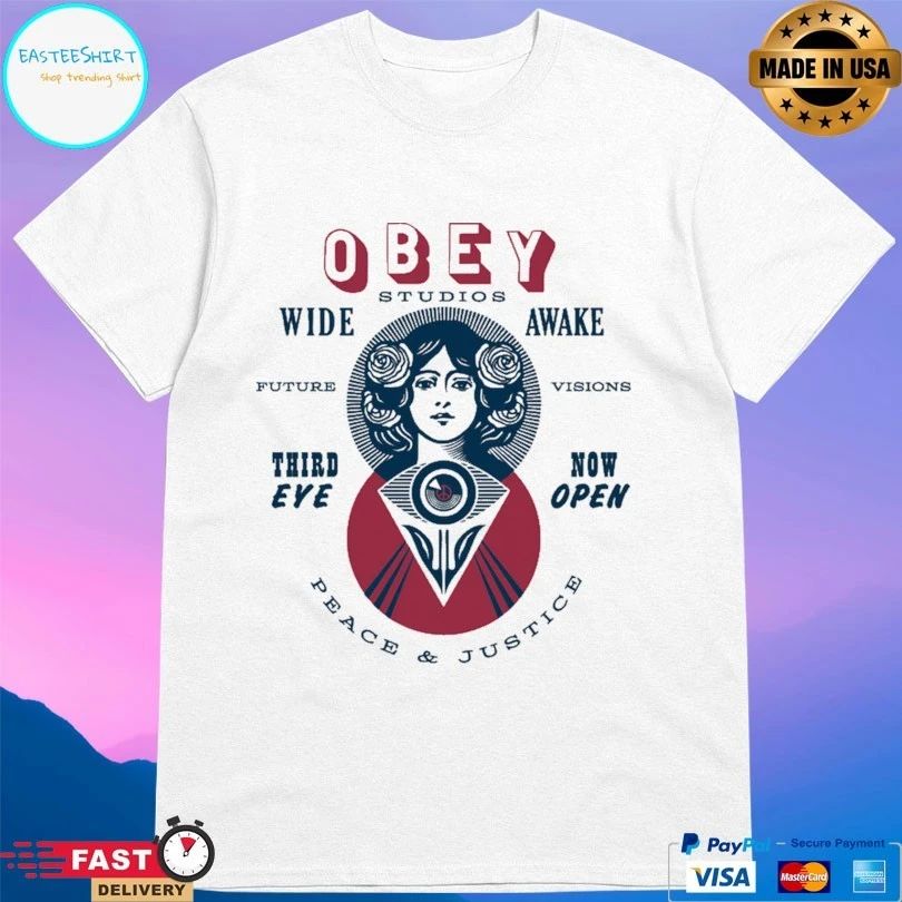 Obey Studios Wide Awake Future Visions Third Eye Now Open Peace And Justice T-shirt