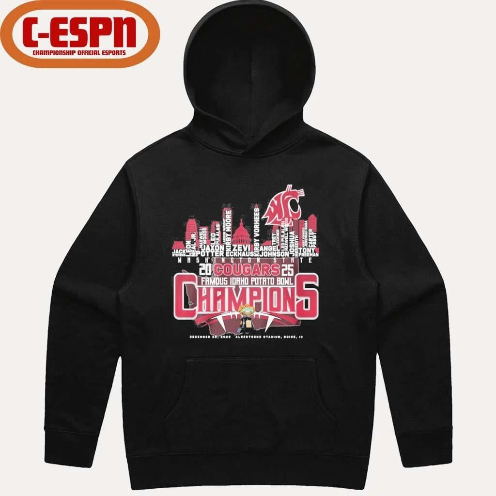 Washington State Cougars Skyline Player Names 2025 Idaho Potato Bowl Champions Shirt