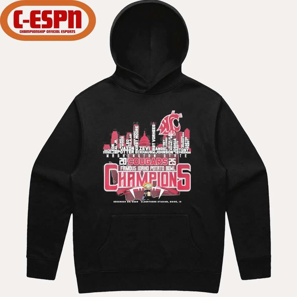 Washington State Cougars Skyline Player Names 2025 Idaho Potato Bowl Champions Shirt