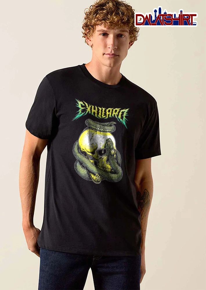 Exhilaro Yellow Human Skull Coiled Venomous Serpent shirt
