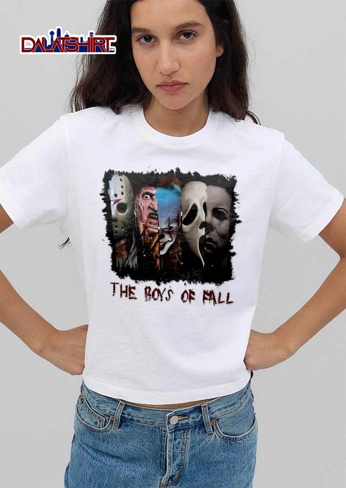 The Boys Of Fall Five Classic Horror Movie Killers Splatter Panel shirt