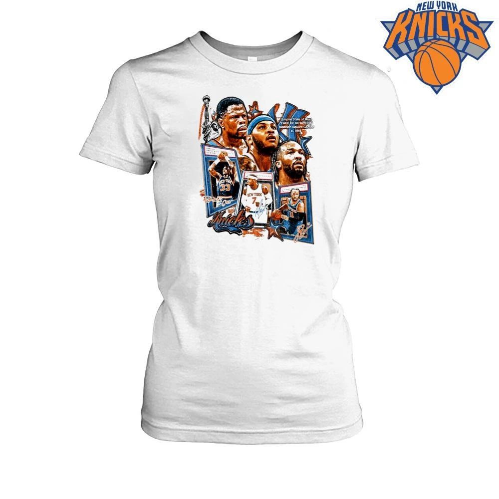Patrick Ewing Carmelo Anthony Jalen Brunson New York Knicks Legends Trading Card Vintage Graphic T Shirt NBA Finals 2026