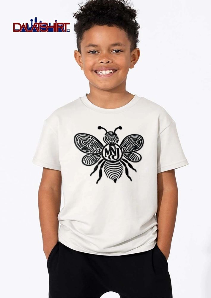 Mnj Black Fingerprint Bee Crown Emblem Monogram Line Art shirt