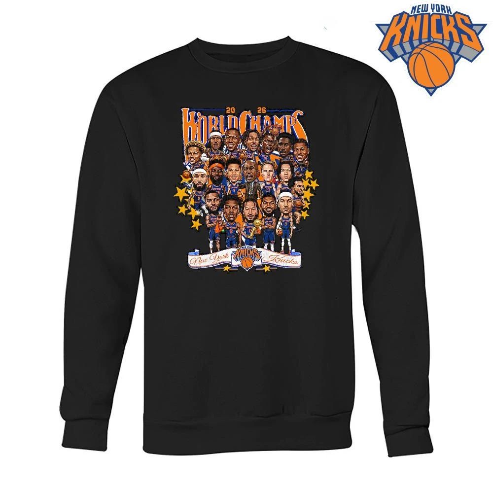 New York Knicks Champions NBA 2026 World Champs Caricature Roster Roster Graphic Shirt
