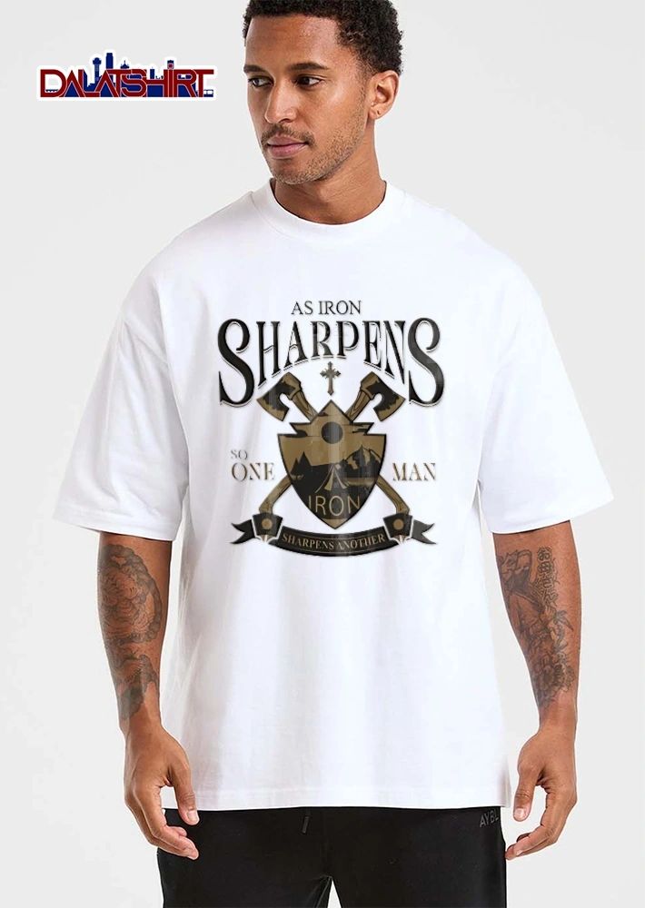 As Iron Sharpens So One Man Another Proverbs 27 17 Crossed Axes Shield Mountain Tent shirt