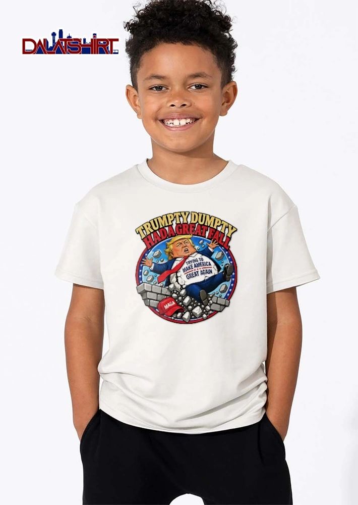 Trumpty Dumpty Had A Great Fall Trying To Make America Again Maga Cartoon Caricature Trump Falling Wall shirt