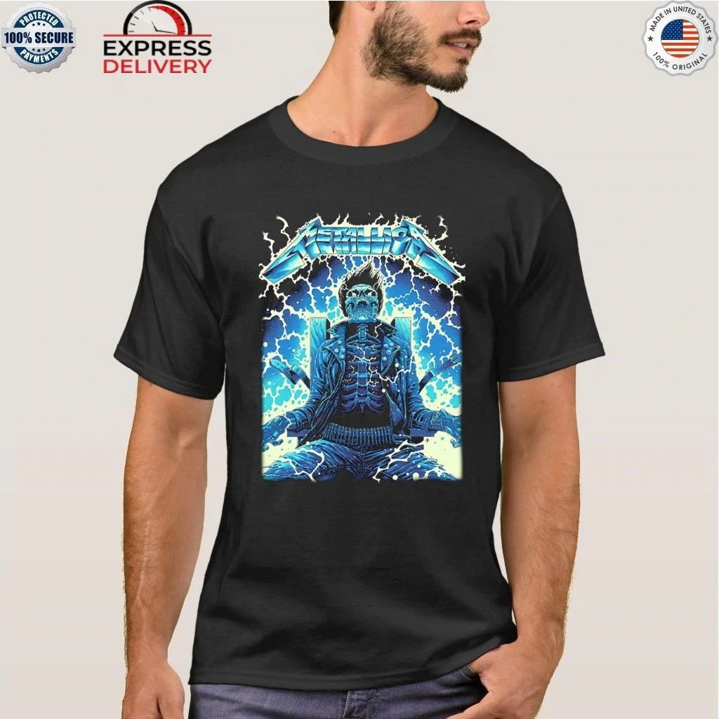 Metallica Ride The Lightning Artwork By Luke Preece Australia M72 Tour Exclusive Art Skeleton On The Electric Chair Shirt
