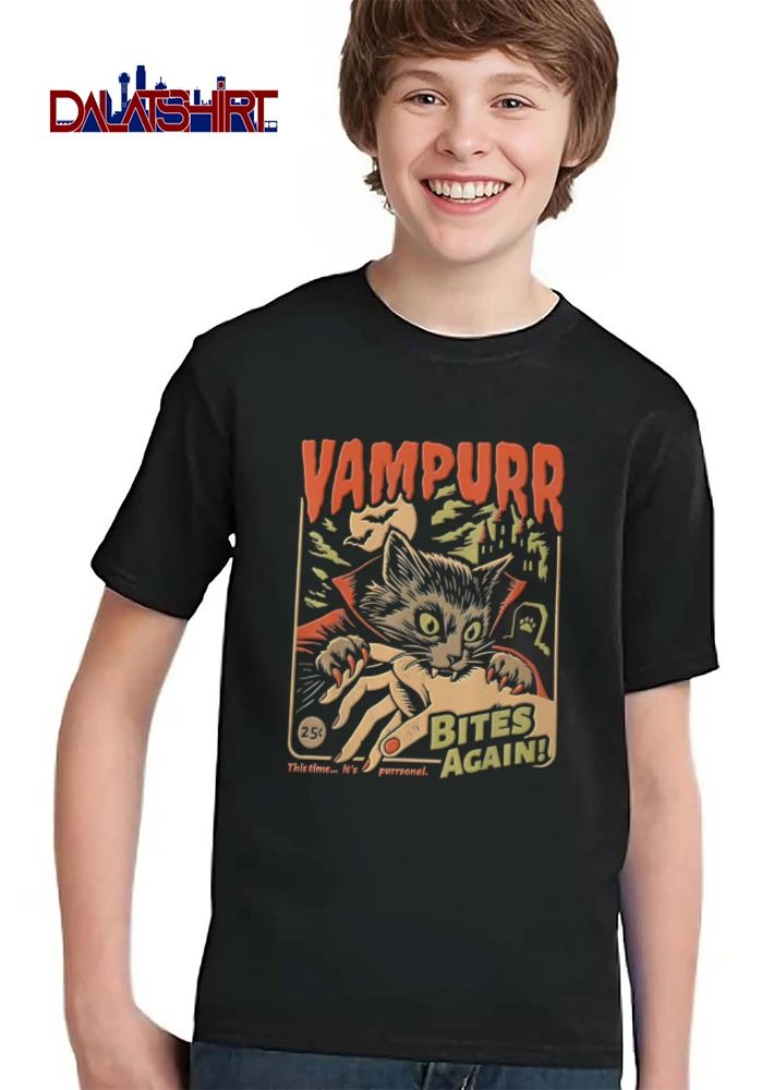 Vampurr Bites Again 25c This Time Its Purrsonal Vintage Cartoon Vampire Cat Biting Hand shirt