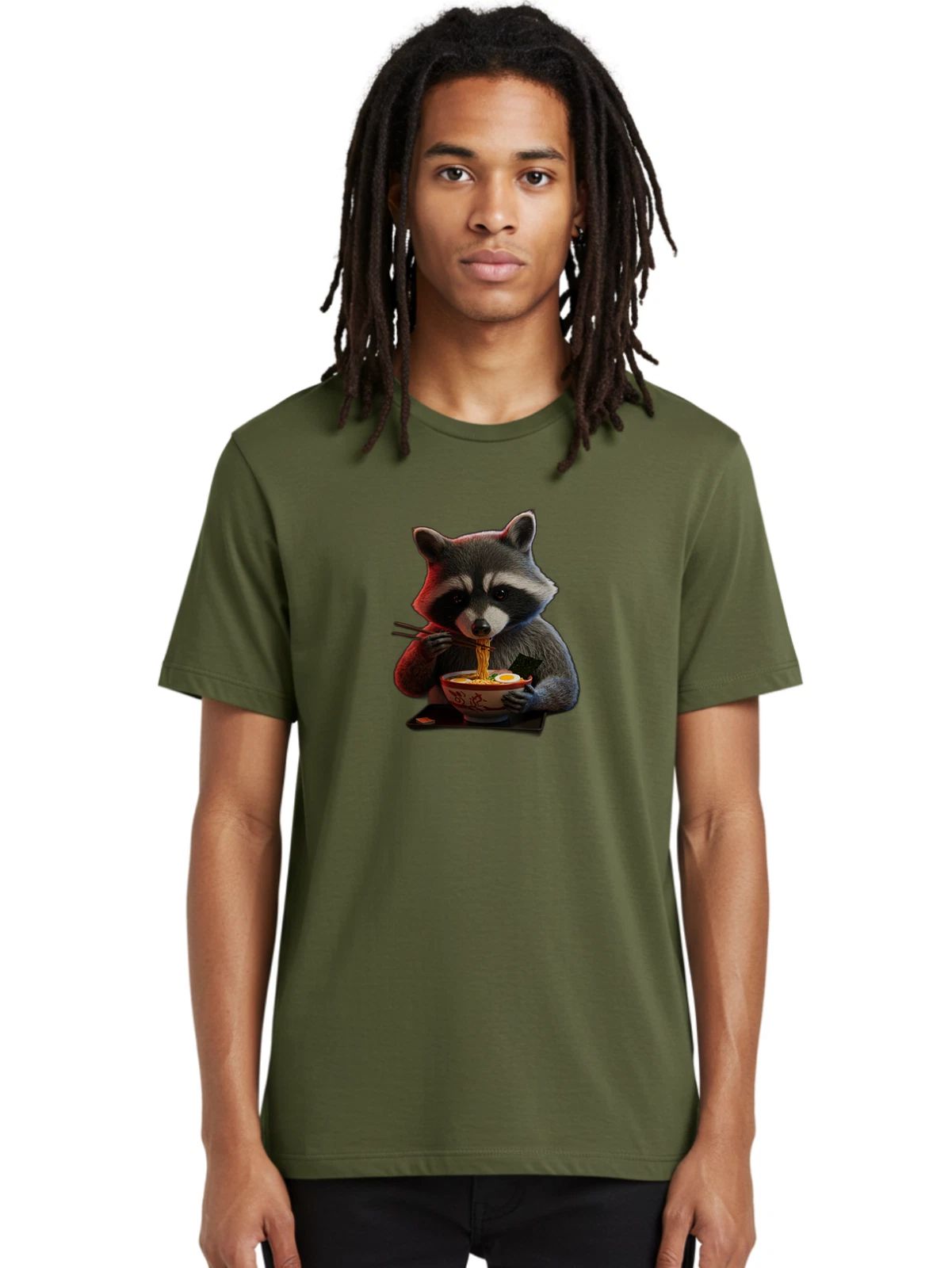 Raccoon-Eating-Noodles Mens Graphic Tee, 100% Cotton, Casual Summer Wear