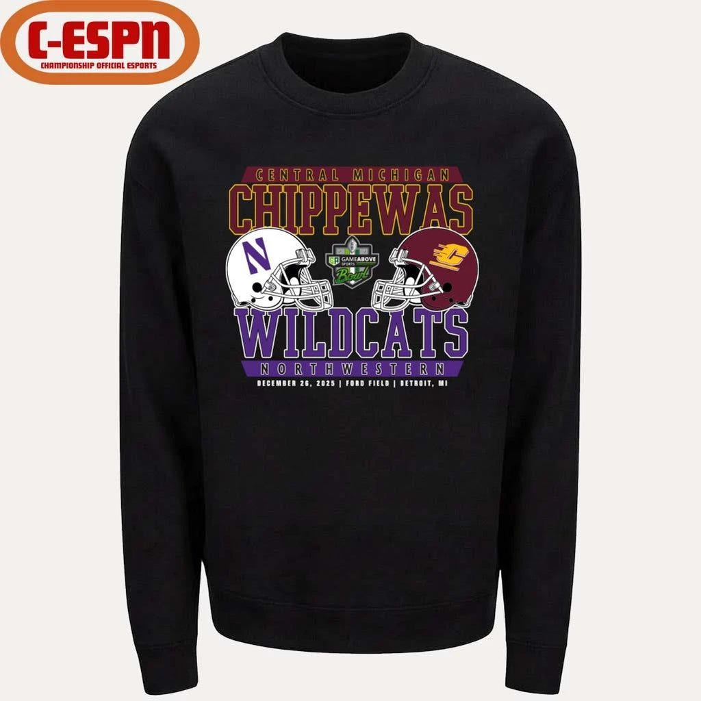 Central Michigan Vs Northwestern 2025 GameAbove Sports Bowl Dueling Helmets Shirt