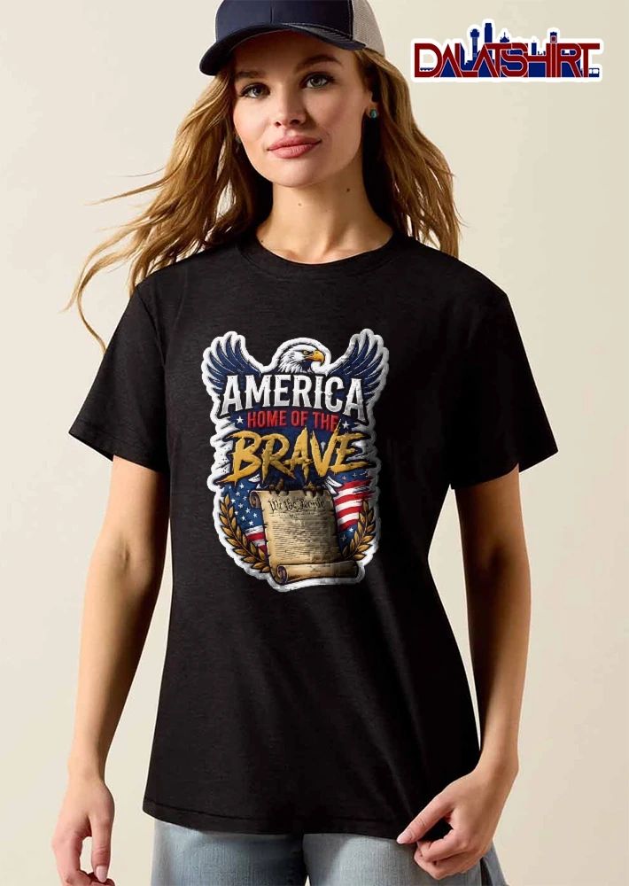America Home Of The Brave We People Eagle Holding Scroll American Flag Laurel Wreath shirt