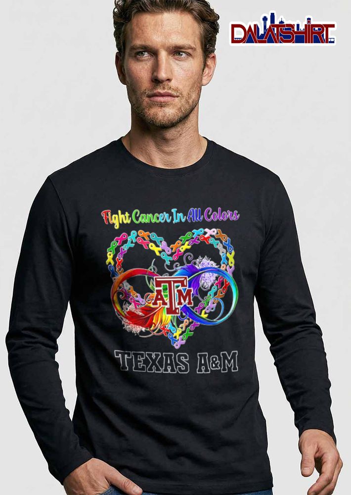 Texas A And M Aggies NCAA Fight Cancer In All Colors Rainbow Infinity Feather Ribbon Heart shirt