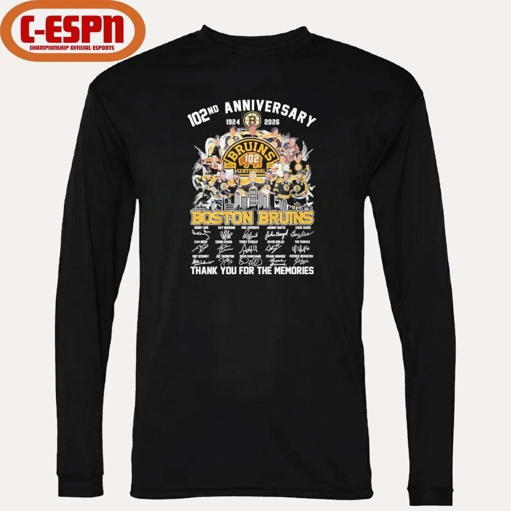 102nd Anniversary 1924-2026 Boston Bruins Team Hockey Signatures Shirt
