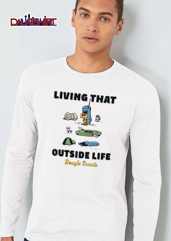 Beagle Scouts Living That Outside Life Est 1974 Distressed Cartoon Woodstock Camping Gear shirt