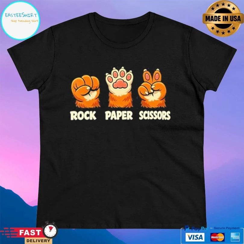 Retro Rock Paper Scissors Cat Paw Humor Pet Lover Meme T-shirts