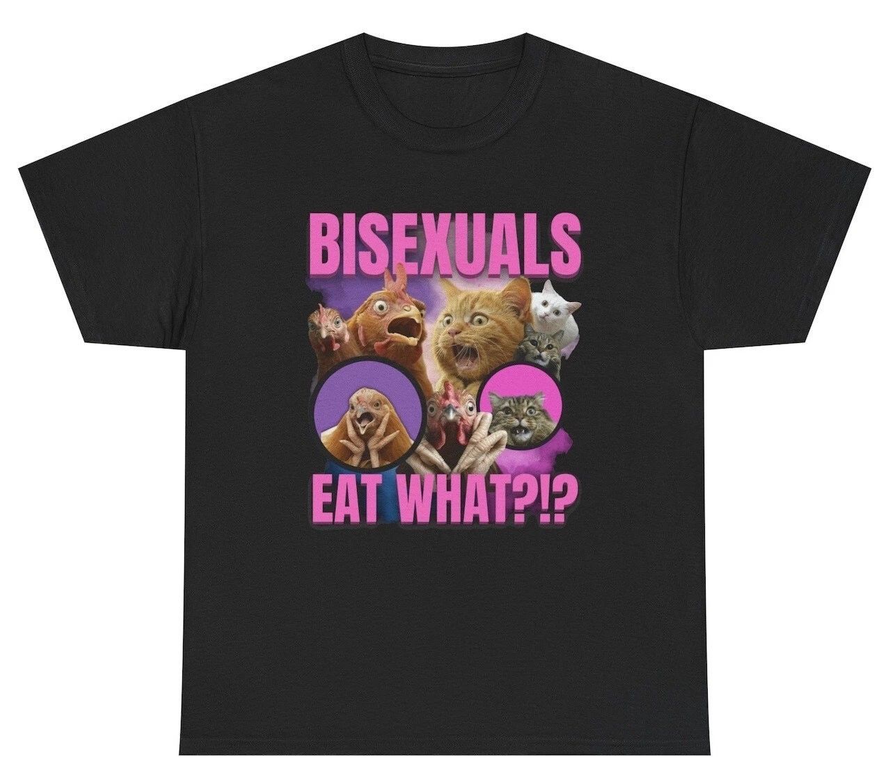 Bisexuals Eat What T Shirt Funny Inappropriate Chicken Cat LGBTQ Meme Gift Tee
