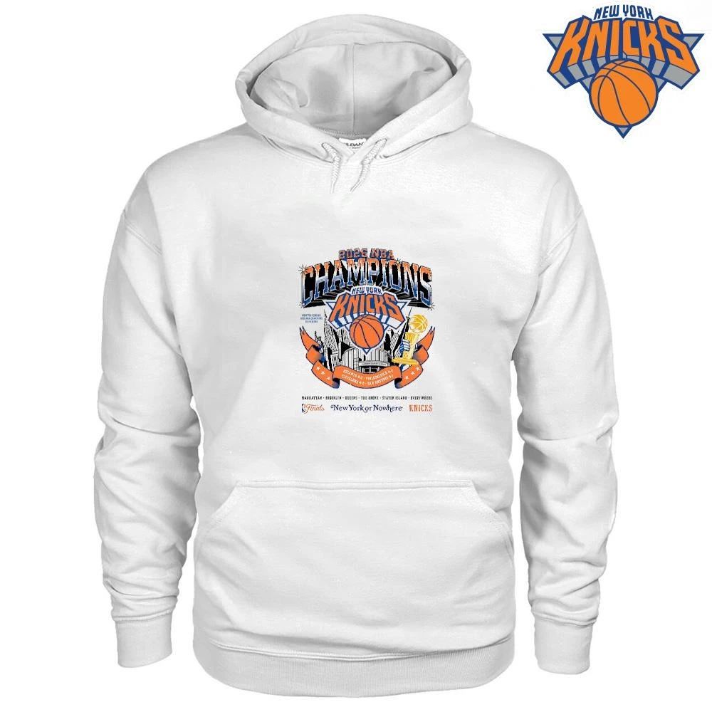 New York Knicks Champions NBA 2026 Caricature Skyline Trophy Finals Retro Bootleg Shirt