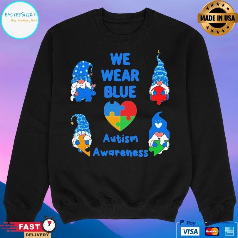 We Wear Blue To Spread Love In 2021 Autism Awareness Gnomes T-shirt