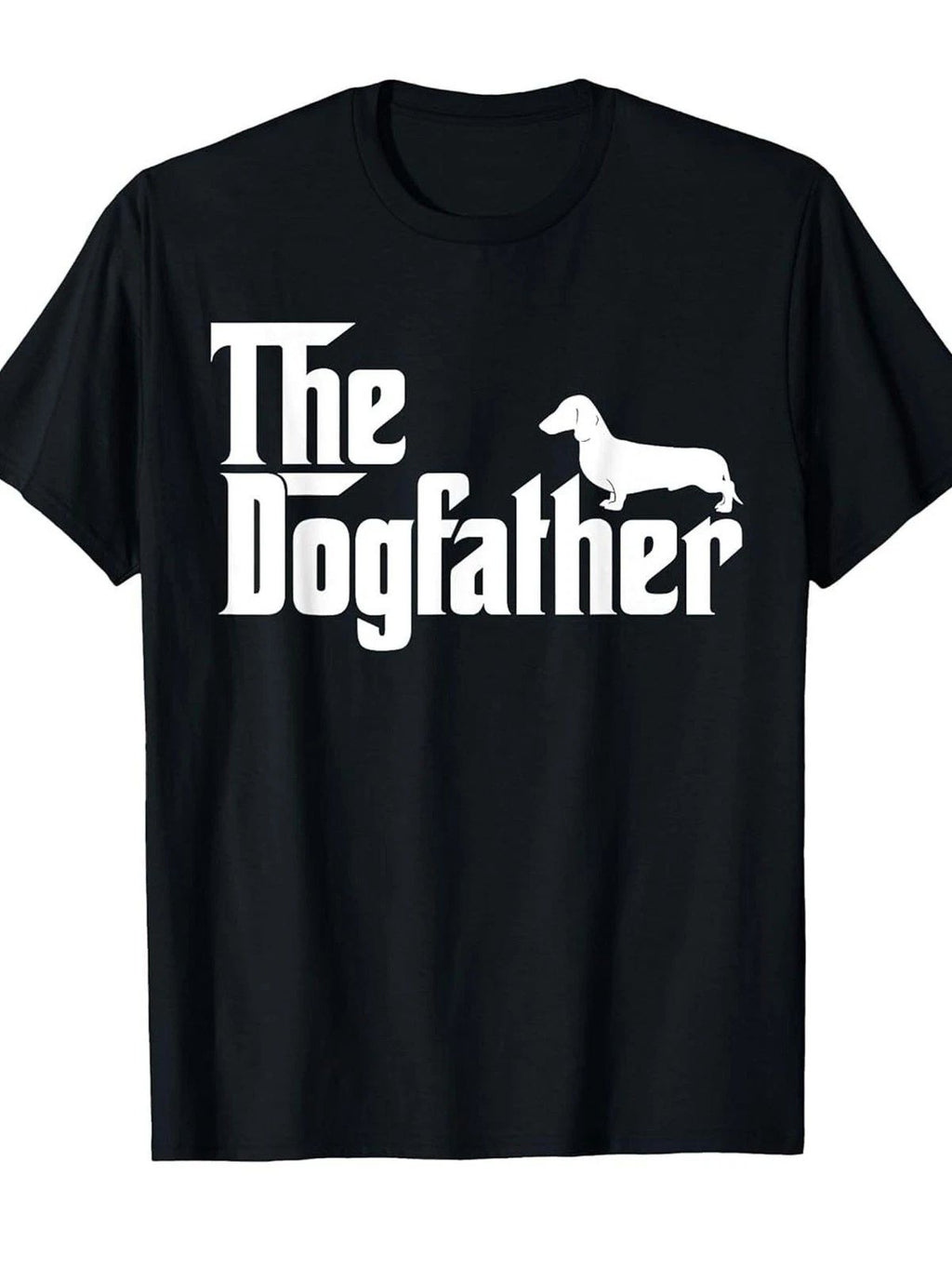 Men' Funny Dachshund Dogfather Retro T-Shirt - Loose Fit Short Sleeve Crew Nec