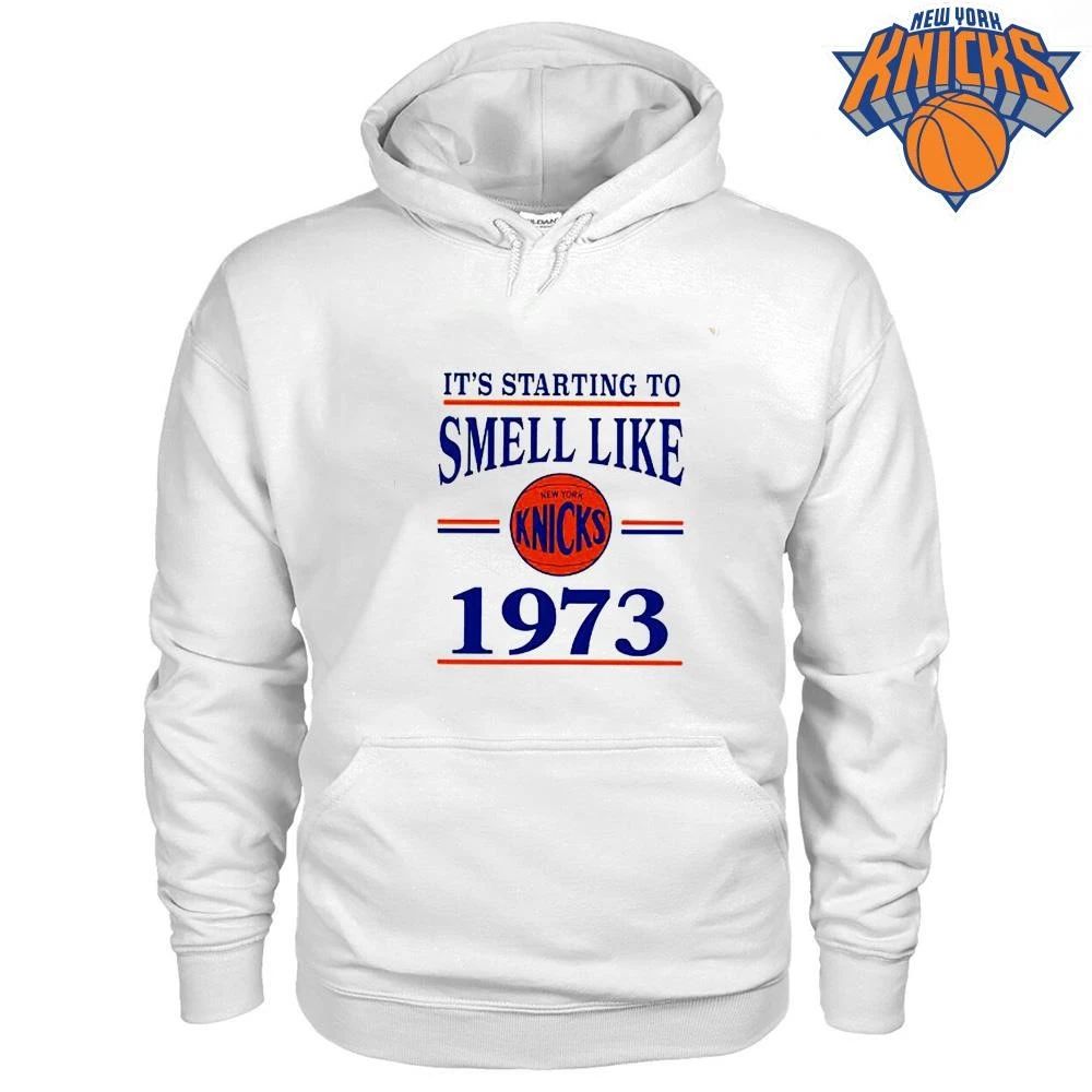 It Is Starting To Smell Like 1973 New York Knicks Basketball Vintage Text Graphic NBA Finals 2026 Shirt