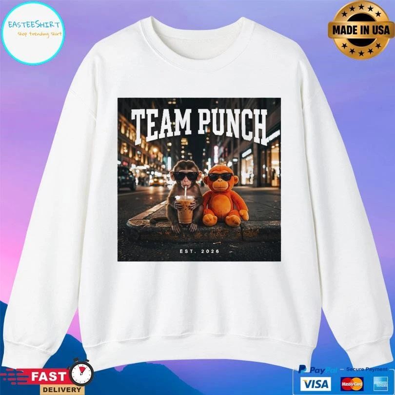 Team Punch Monkey Cool Monkey With Iced Coffee Retro City Night Vibes Est 2026 T-shirts