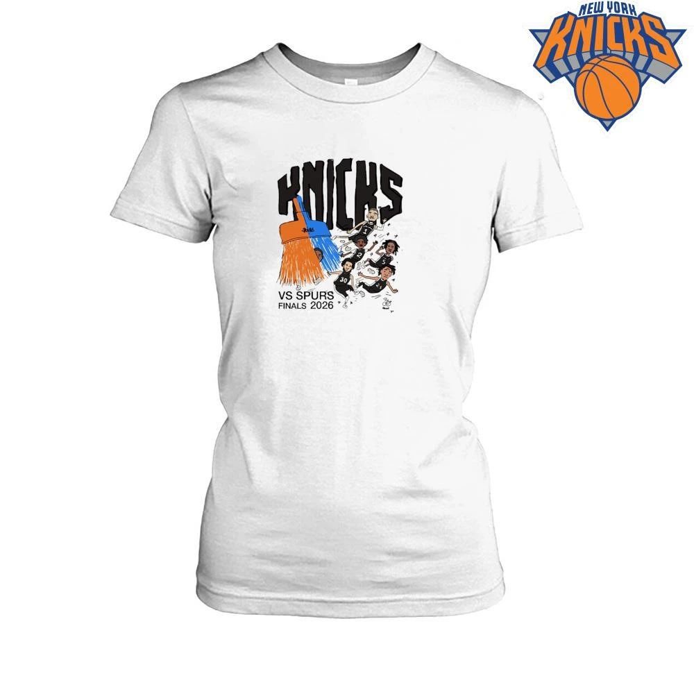 New York Knicks Broom Sweep San Antonio Spurs Cartoon Graphic NBA Finals 2026 Shirt