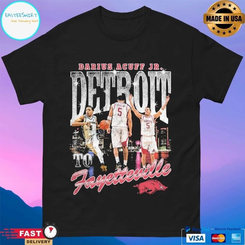 Darius Acuff Jr Detroit To Fayetteville Arkansas Razorbacks Men’s Basketball 2026 T-shirt