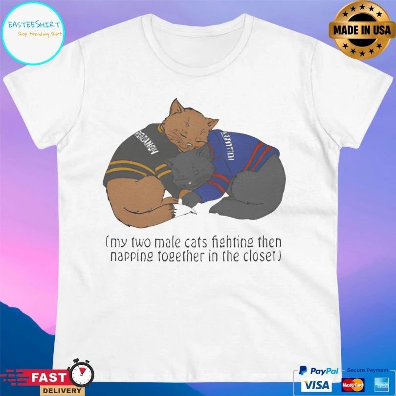 We Have Heated Rivalry At Home My Two Male Cats Fighting Then Napping Together In The Closet T-shirt