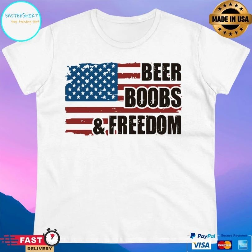Beer Boobs And Freedom American Flag T-shirt
