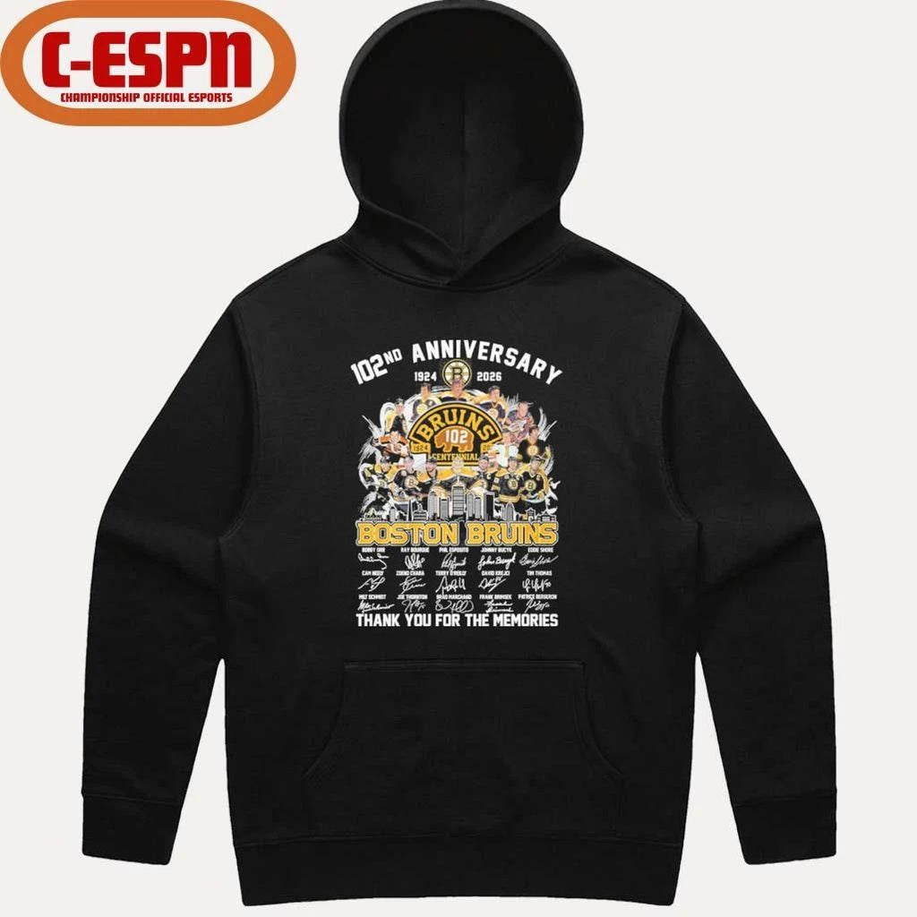 102nd Anniversary 1924-2026 Boston Bruins Team Hockey Signatures Shirt