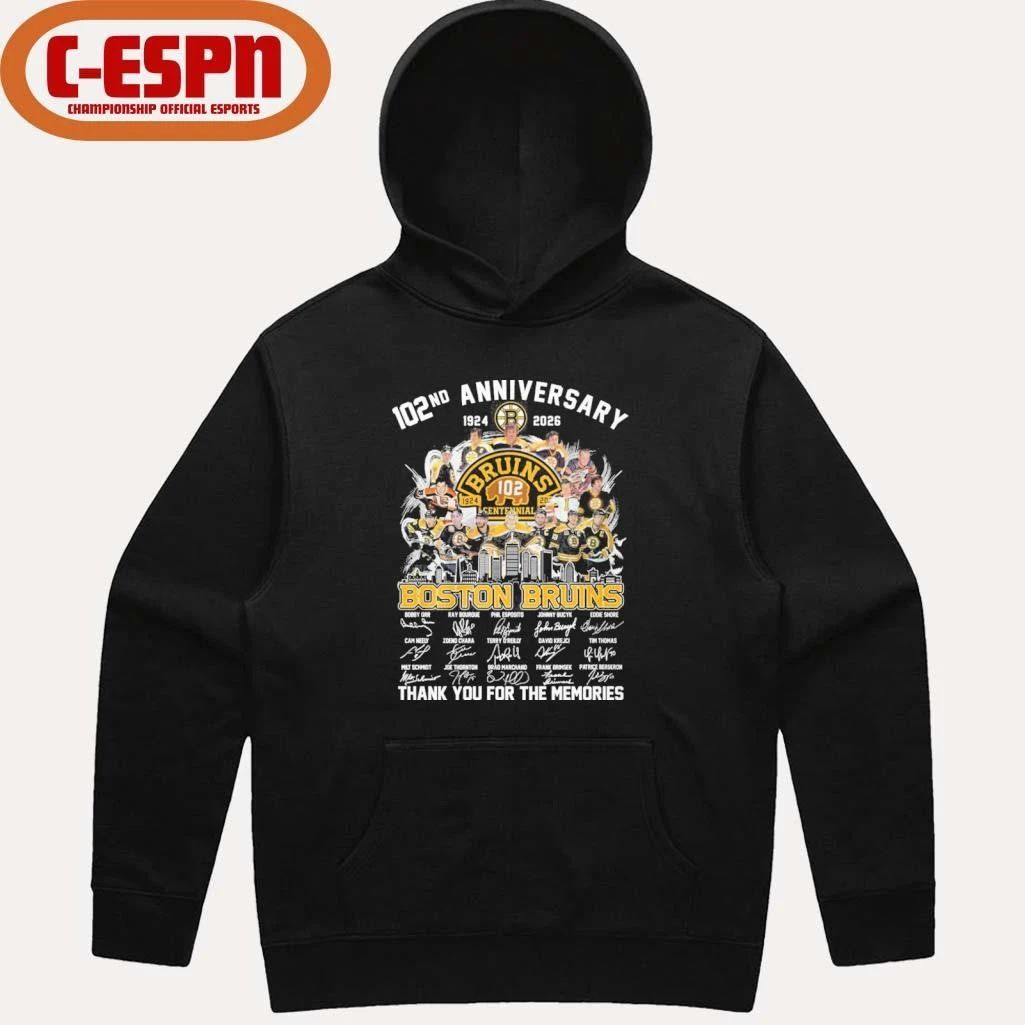 102nd Anniversary 1924-2026 Boston Bruins Team Hockey Signatures Shirt