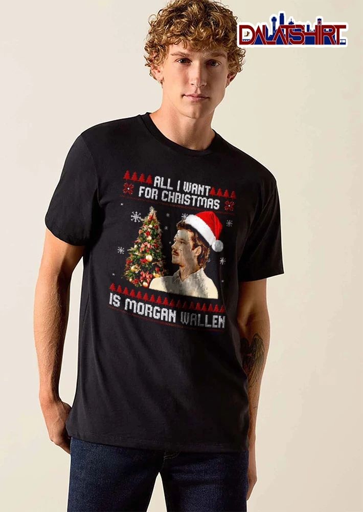 All I Want For Christmas Is Morgan Wallen Santa Hat Decorated Tree Knitted Ugly Sweater Pattern shirt