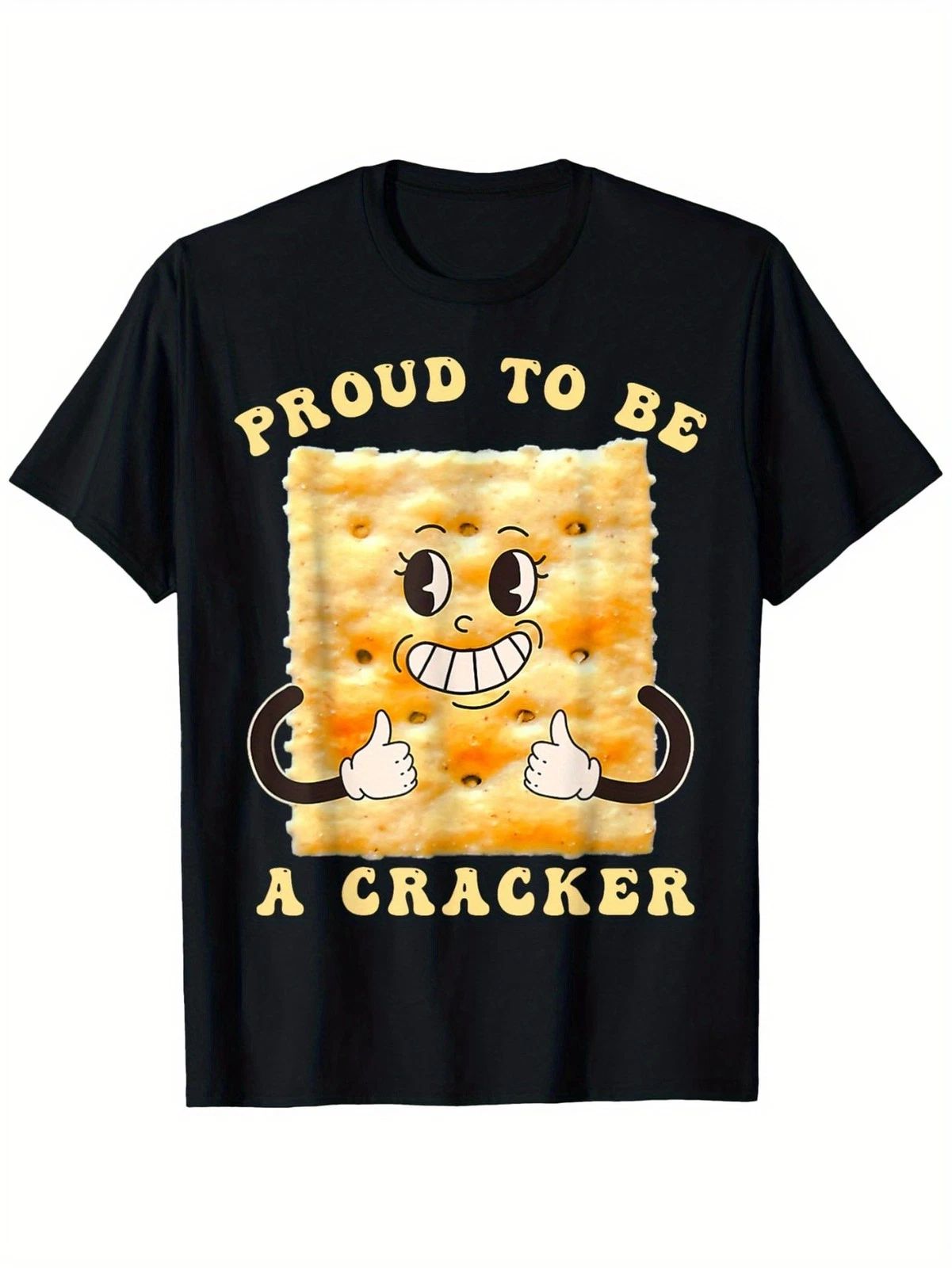 Proud To Be A Cracker Funny Graphic T-Shirt Food Pun Humor Black Tee