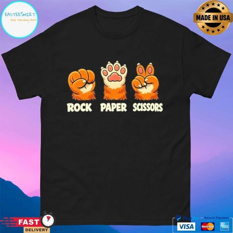 Retro Rock Paper Scissors Cat Paw Humor Pet Lover Meme T-shirts